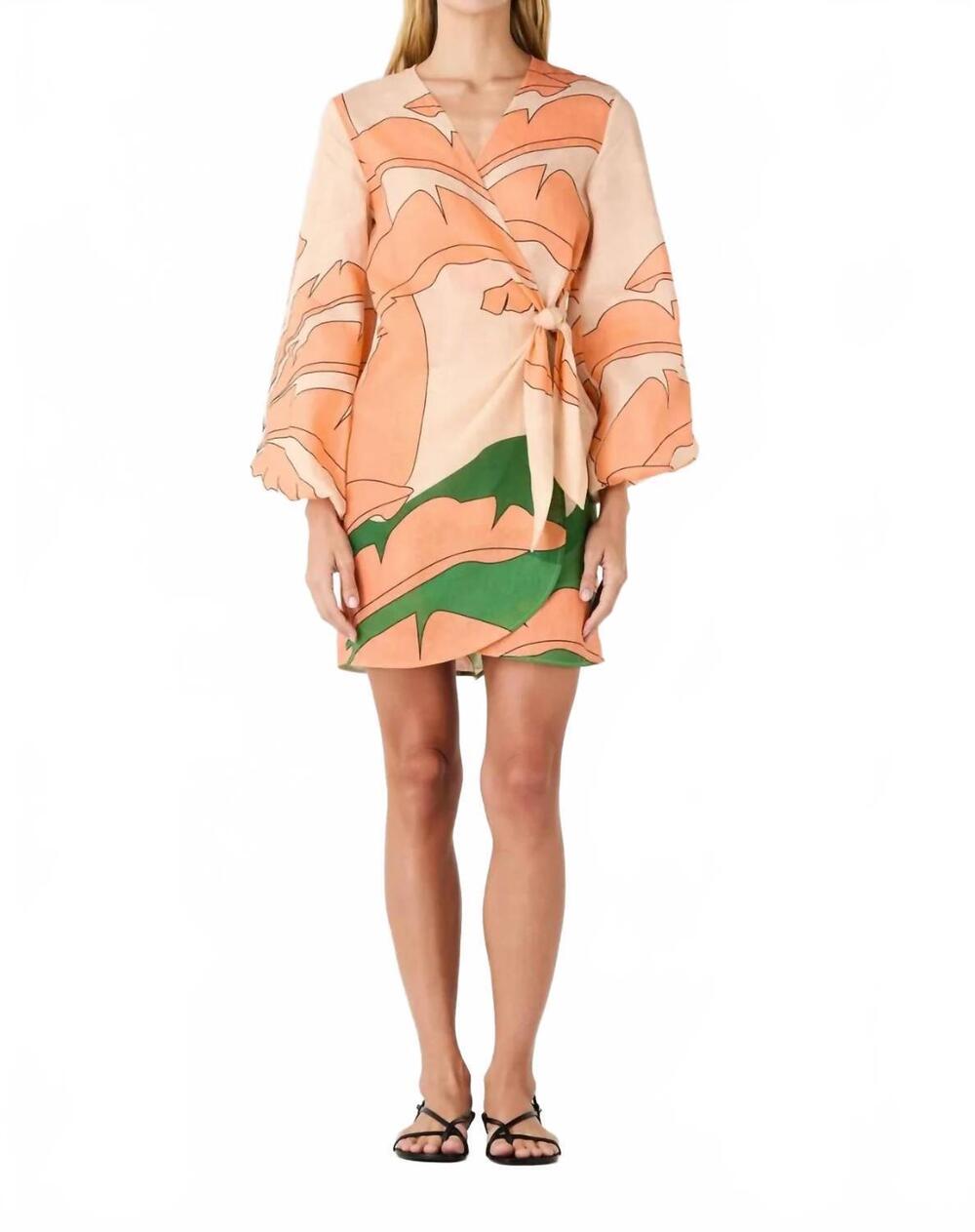 NEW JUAN DE DIOS hojarasca mini dress in peach palms